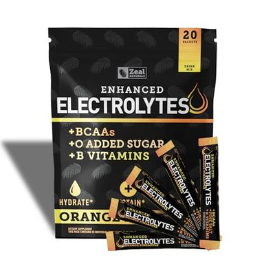 Enhanced Powder Stick Packs (Orange Pineapple 20 Packets) w 0 Sugar BCAAs B-Vitamins Electrolyte Supplement w Potassium Zinc Magnesium for Hydration - Keto Electrolytes