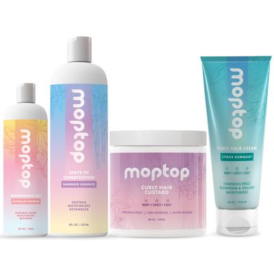 MopTop Curly Hair Bundle: Moisturizing Leave-In Conditioner with Mongongo Oil, Defining Lightweight Curl Gel for Wavy and Curly Hair Routine, Women&#39;s Haircare