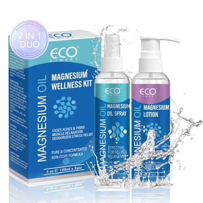 Pure Magnesium Oil Spray Lotion Duo, Topical Magnesium Oil Lotion for Feet, Skin Body, Easy to Absorb and Use, Women Men