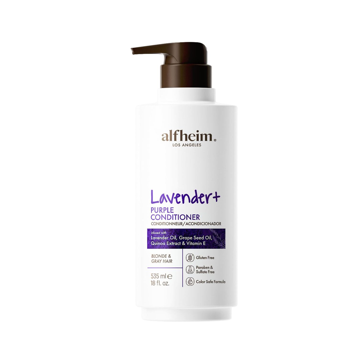 ALFHEIM Lavender Purple Conditioner Anti-Brass Yellow Tones Hydrating Smoothing Conditioner for Blonde, Platinum Gray Hair Sulfate-Free, Color-Safe, with Lavender Grape Seed Oil 18 oz