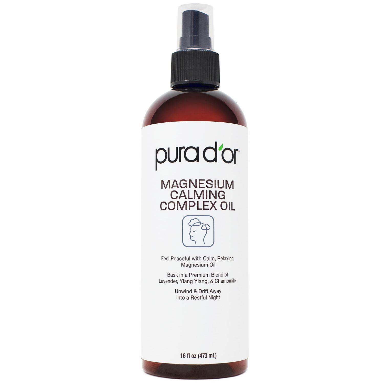 PURA D&#39;OR 16 Oz Magnesium Oil Water Based Spray - Calming Topical Blend with Lavender, Ylang Ylang, Chamomile - Fast-Absorbing, Skin-Friendly Formula for a Soothing Sensation