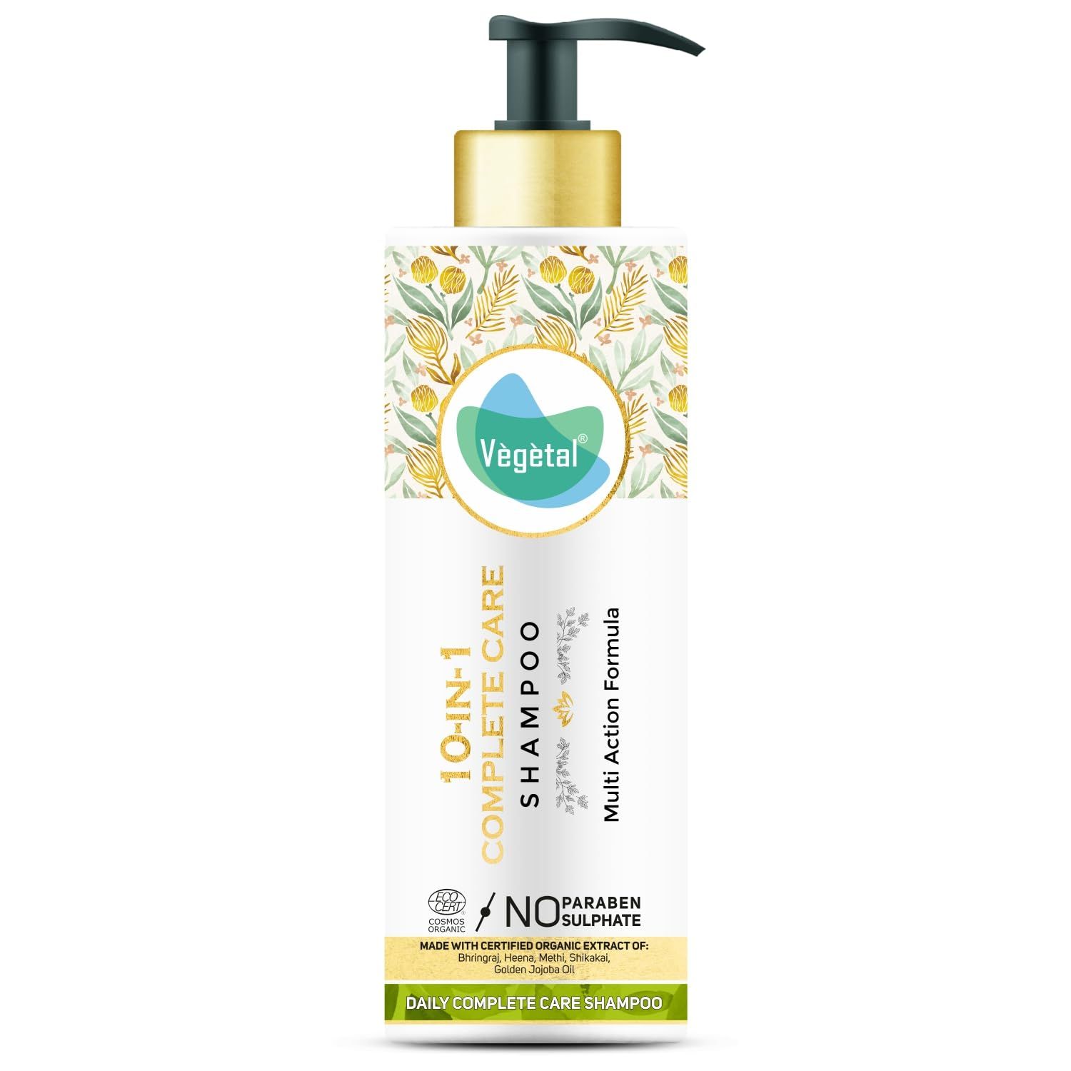 Vegetal 10 in 1 Shampoo for Dry and Damaged Hair- 200ml (Sulphate Paraben Free Certified Organic Shampoo for Men women)