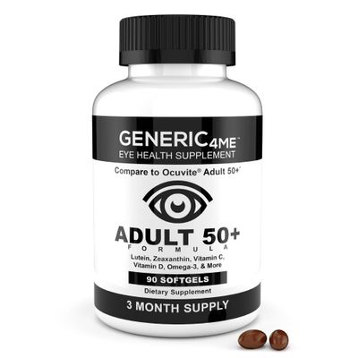 Generic4ME Adult 50 Plus Eye Health Formula, Includes 5 mg Lutein, 1 mg Zeaxanthin, 250 mg Omega-3s, 9 mg Zinc, 150 mg Vitamins C, 30 mcg Vitamin D, 20 mg Vitamin E