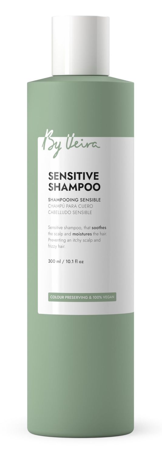 By Veira, Sensitive Shampoo 10.1 Fl Oz, Soothes Itchy Scalp Moistures Frizzy Hair, Colour preserving, 100 vegan SulphateSilicone free
