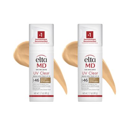 EltaMD UV Clear Tinted Sunscreen for Face, SPF 46 with Zinc Oxide, Oil-Free, Dermatologist Recommended, For Acne-Prone Sensitive Skin, 1.7 oz (Pack of 2)