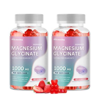 Magnesium Glycinate Gummies 1000mg - Sugar Free Magnesium Potassium Supplement with Vitamin D, B6, CoQ10 for Calm Mood Sleep Support - 120 Strawberry Gummies