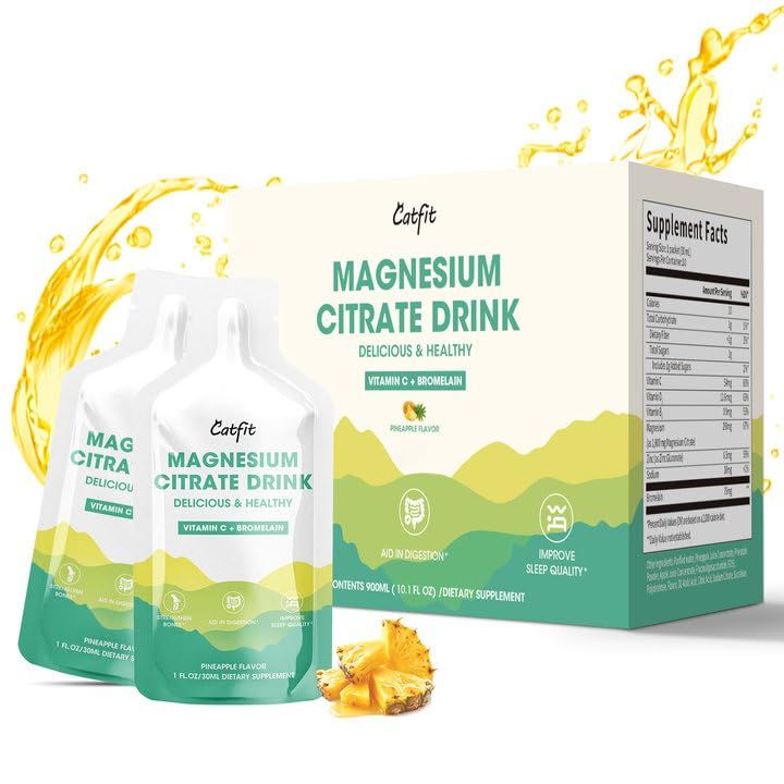 Magnesium Citrate Liquid Supplement(10 Fl Oz),Magnesium Complex DrinkOral Solution with VitaminB,Zinc, Sodium and Bromelain for Sleep,Muscle,Heart,Gut Support(Pineapple)