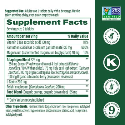 MegaFood Adrenal Strength - Adrenal Support Supplements with Ashwagandha, Vitamin C, Magnesium Glycinate, Holy Basil, Astragalus - Reduces Cortisol Levels - Vegetarian - 60 Tablets (30 Servings)