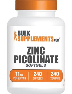 BulkSupplements.com Zinc Picolinate Softgels - Zinc 11mg, for Immune Support, Gluten Free - 1 Softgel per Serving, 240 Count (Pack of 1)