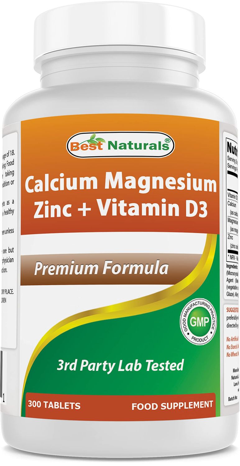 Best Naturals Calcium Magnesium Zinc with Vitamin D3, 300 Tablets - Calcium 1000 mg, Magnesium 400 mg, Zinc 25 mg D3 600 IU per Serving (3 Tablets)