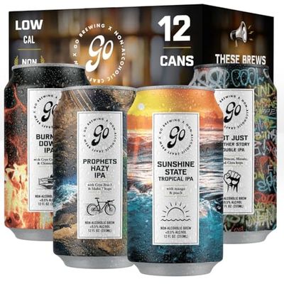 Go Brewing - IPA 12 Mixed Pack - Non Alcoholic Beer - Small Batch Brew - Low Calorie Drink - Featuring Double IPA, Prophets Hazy IPA, Citrus IPA Tropical IPA - Low-Calorie, NA Brew (12 oz, 12 Pack)