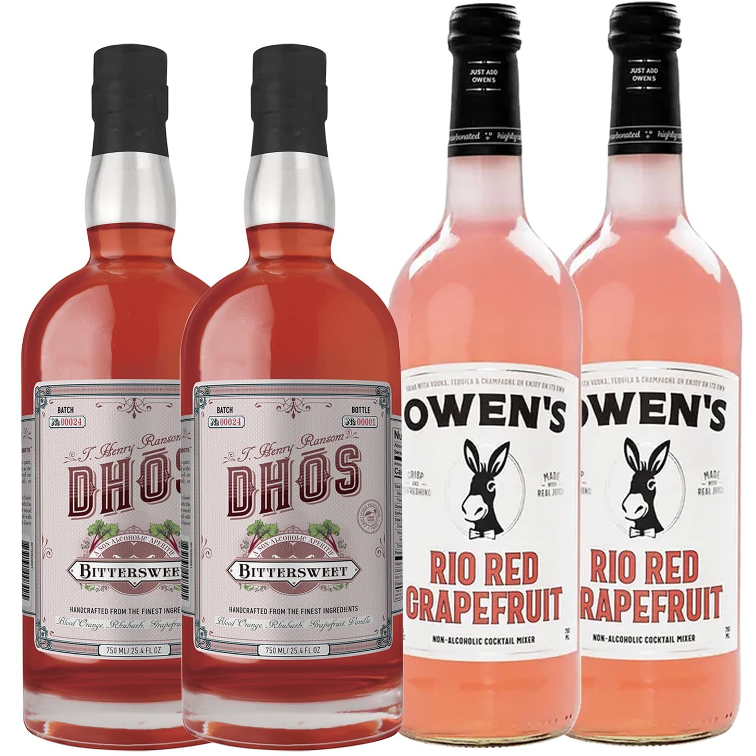 Dh s Handcrafted Non-Alcoholic Bittersweet 2 Pack w 2 Pack Owen s Mixers Rio Red Grapefruit - Keto-Friendly, Zero Sugar, Zero Calories, Zero Proof - 750 ML - Perfect for Mocktails - Made in USA