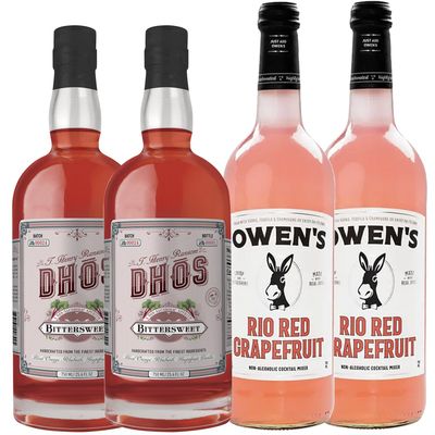 Dh s Handcrafted Non-Alcoholic Bittersweet 2 Pack w 2 Pack Owen s Mixers Rio Red Grapefruit - Keto-Friendly, Zero Sugar, Zero Calories, Zero Proof - 750 ML - Perfect for Mocktails - Made in USA