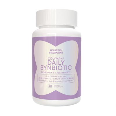 Holistic Viewpoint CoLymph Daily Synbiotic Upgraded 24 Strains, 65 Billion CFU, High Potency Prebiotics Probiotics Non-Dairy, Supports Gut Health, Digestion, Bloating, Mood, 30 Vegan Capsules