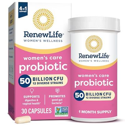 Renew Life Women&#39;s Probiotic Capsules, 50 Billion CFU Guaranteed, Supports pH Balance, Vaginal, Urinary, Digestive and Immune Health(2), L. Rhamnosus GG, Dairy, Soy and Gluten-Free, 30 Count