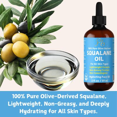 100 Pure Squalane Oil - Hydrating Anti-Aging Moisturizer - Lightweight, Non-Greasy Fast-Absorbing - Plant-Derived Non-Comedogenic - Squalane for Face, Skin Hair, 2 fl oz