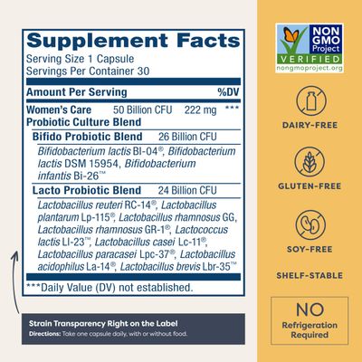 Renew Life Women's Probiotic Capsules, 50 Billion CFU Guaranteed, Supports pH Balance, Vaginal, Urinary, Digestive and Immune Health(2), L. Rhamnosus GG, Dairy, Soy and Gluten-Free, 30 Count