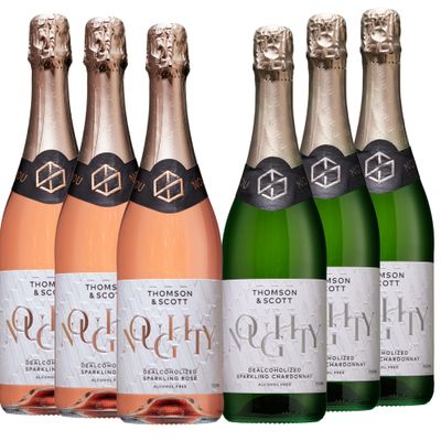 Thomson Scott Noughty Non-Alcoholic Sparkling Wine Bundle, 3 x Sparkling Rose 3 x Sparkling Chardonnay, 750ml each