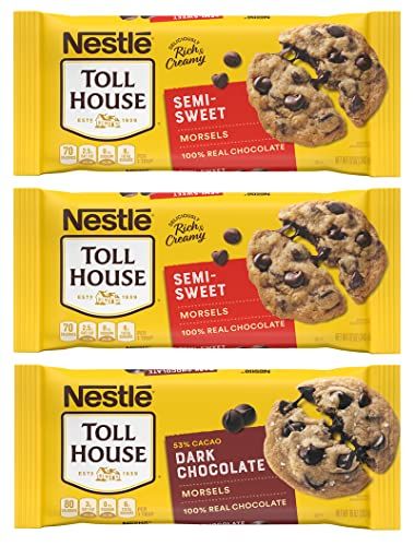 Nestl Toll House Chocolate Chips, Pack of 3 - Includes Two, 12 oz. Bags of Semi-Sweet Chocolate Chips and One, 10 oz. Bag of Dark Chocolate Chips