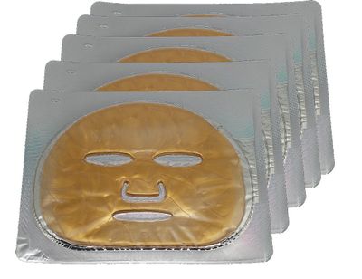 EMILYSTORES Gold Gel Collagen Facial Masks Sheet Patch 5PCS, for Skincare Moisturising, Collagen Real Deep Mask, Hydrating Overnight Hydrogel Mask for Dark Spots, Dull Skin, Skincare Facial Mask