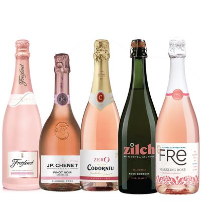 Sparkling Ros Non-Alcoholic Wine Date Night Mixed 5 Pack Includes JP Chenet, Freixenet, Zilch, Codorniu, and Fre 750ml Zero Alcohol Dealcoholized Champagne