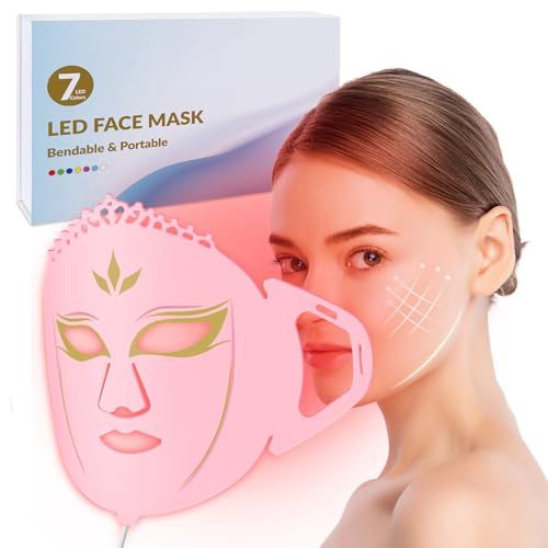 MBBQNN Led Light Mask for Face, Red Light Therapy for Face, 7 Colors Led Facial Mask Light Therapy, Silicone Facial Light Therapy Device, Blue Light Face SkinCare Facial Mask, for Collagen Production