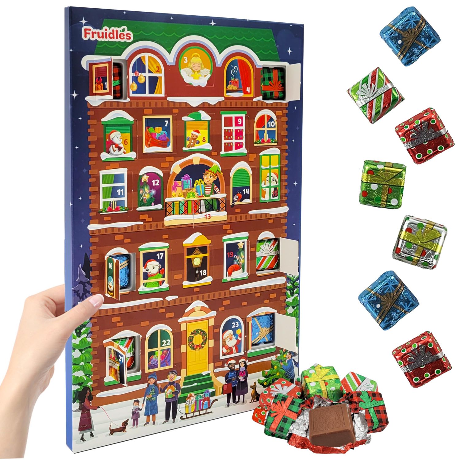 Fruidles Christmas Calendar Advent Chocolate, Christmas Village Chocolate Calendar (Pack of 4)