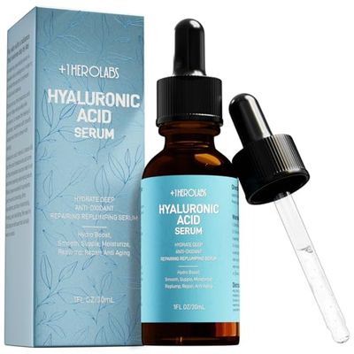 Low-Molecular Hyaluronic Acid Serum for Face with Vitamin C, B5, E, Niacinamide - Deep Hydrating, Anti-Aging, Plumping, Safe for Sensitive Skin, Fragrance-Free 1 Fl Oz