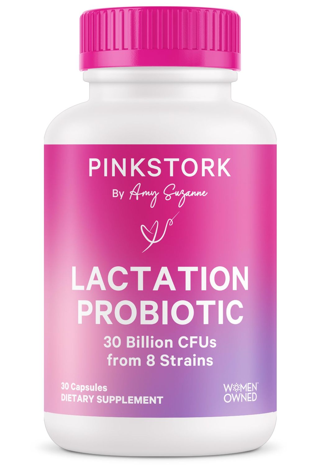 Pink Stork Lactation Probiotic - 30 Billion CFUs Multi Strain Postnatal Probiotics for Breastfeeding Women - Support Breast Milk Gut Health, Postpartum Essentials, 30 Capsules