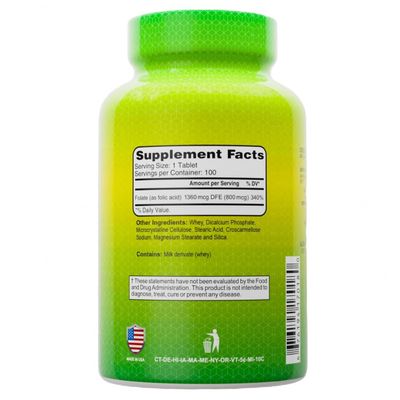 ALFA VITAMINS Folic Acid 800 Mcg Dietary Supplement - Natural Folate, Helps Supports Cardiovascular Health, Metabolism, Brain, Proper Development of Fetus During Pregnancy - 100 Tablets