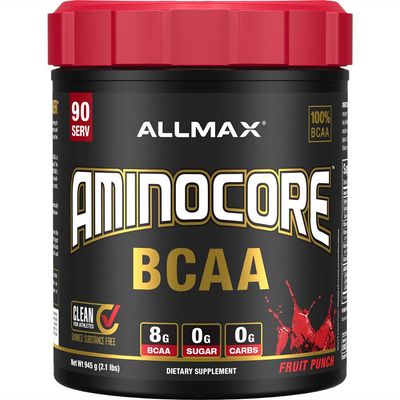 ALLMAX Nutrition AMINOCORE BCAA, Fruit Punch - 945 g Powder - 8.18 Grams of Branched Chain Amin Acids Per Serving - with B Vitamins - No Fillers or Non-BCAA Aminos - Sugar Free - 90 Servings