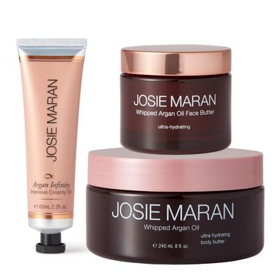 Josie Maran Whipped N&#39; Ready to Glow Body Care Set - Includes Argan Intensive Creamy Oil, Face Cream Body Butter - Nourishes, Hydrates Firms Skin - Radiance-Boosting Gift Set (3 Count)