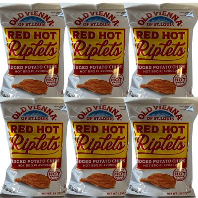 Old Vienna of St. Louis - Red Hot Riplets - Hot BBQ Flavored Ridged Potato Chips- 1.5 Ounce - Pack of 6