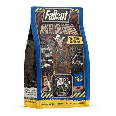 Bones Coffee Company Fallout Wasteland Crunch Chocolate Candy Bar Flavored Coffee, Medium Roast Low Acid, 12 Oz Ground