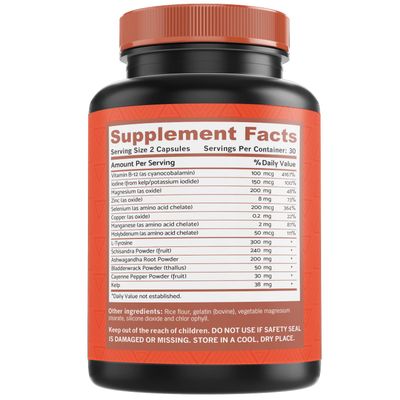 Thyroid Support for Women and Iodine Supplement Enhanced Absorption Thyroid Complex for Energy, Metabolism, Focus Formula, Relaxation with Ashwagandha, L-Tyrosine and Adaptogens Non-GMO