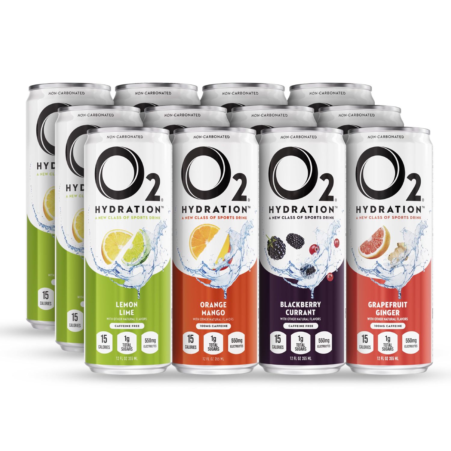 O2 Oxygenated Sports Recovery Drink 120 More Electrolytes Than Standard Sports Drinks Variety Pack Non-Carbonated Electrolyte Drink Post Workout Recovery Drink 12 oz Cans (12 Pack)