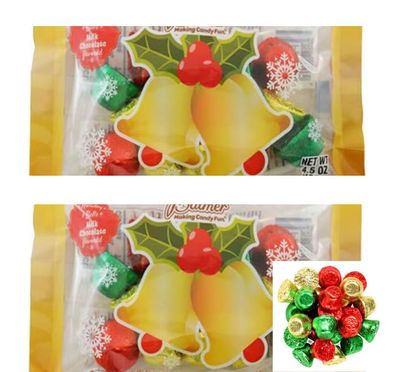 Christmas Chocolate Bells - Milk Chocolate Flavored Bell Shaped Candy - Green, Red, Gold Wrappers. Holiday Candy, Individually wrapped, Christmas candy, Stocking Stuffer, Party Bag Fillers.