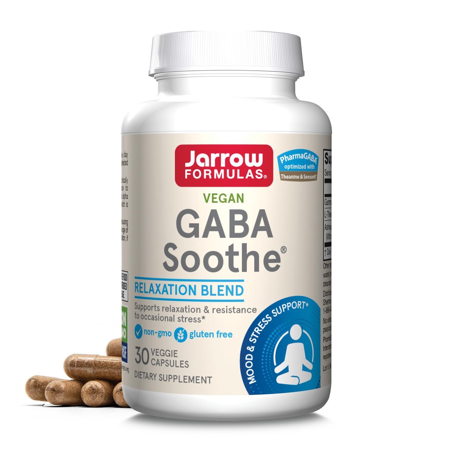 Jarrow Formulas GABA Soothe , 3 Ingredient Dietary Supplement for Relaxation and Occasional Stress, 30 Veggie Capsules, 30 Day Supply