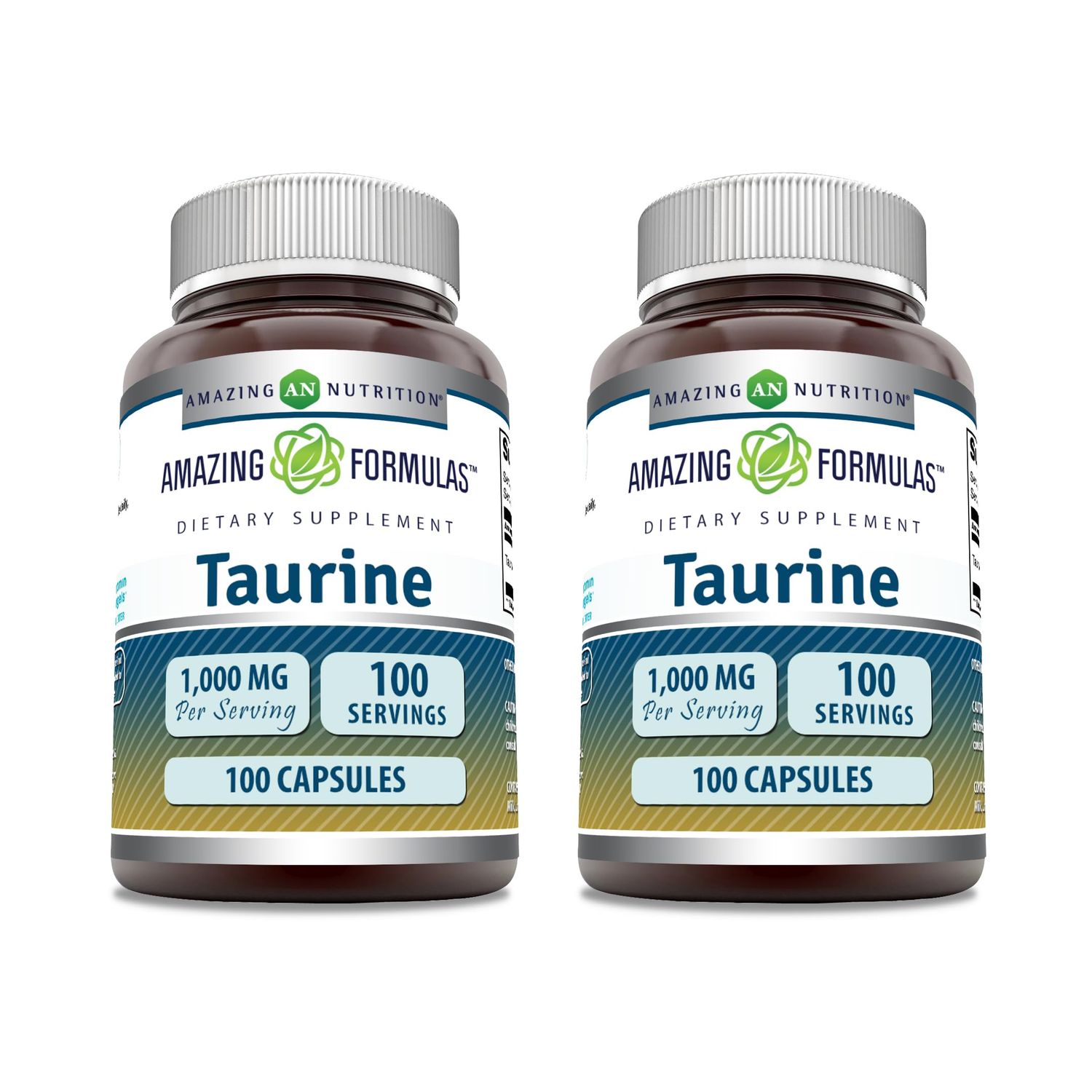 Amazing Formulas Taurine Amino Acid Supplement 1000 Mg Per Serving 100 Capsules Non-GMO Gluten-Free Made in USA Pack of 2