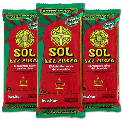 Sol De Cusco Chocolate Con Clavo Y CanelaChocolate with Cloves Cinnamon 90gr 3 Pack