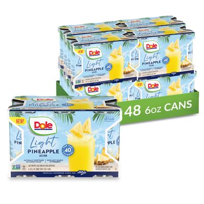 Dole Light Pineapple Juice Drink, No Added Sugar, 40 Calories Per Can, Excellent Source of Vitamin C, 100 Fruit Juice, 6 Fl Oz (Pack of 48)