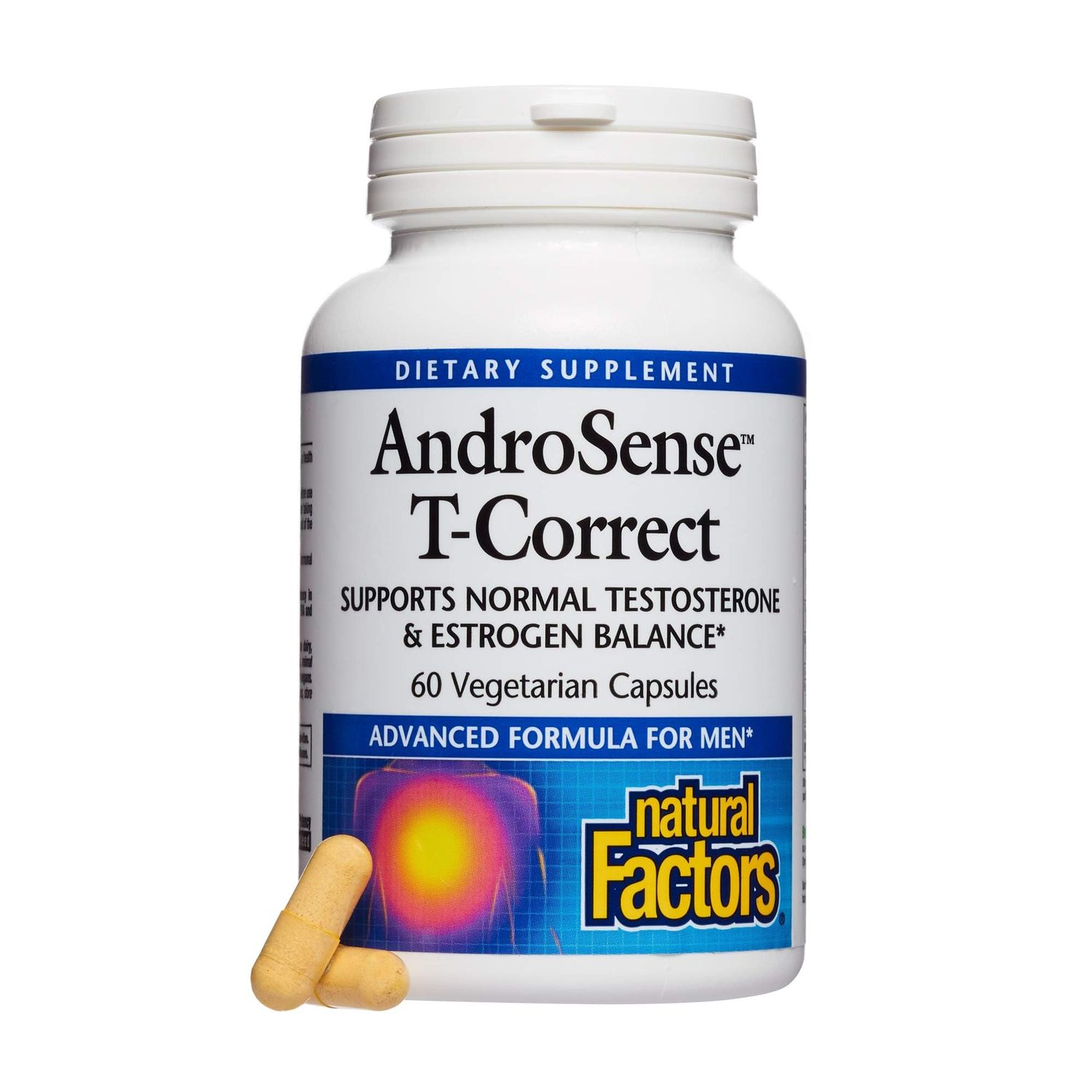 Natural Factors, AndroSense T-Correct, Supports Men&#39;s Hormonal Metabolism with Milk Thistle, Turmeric and Lycopene, 60 capsules (30 servings)