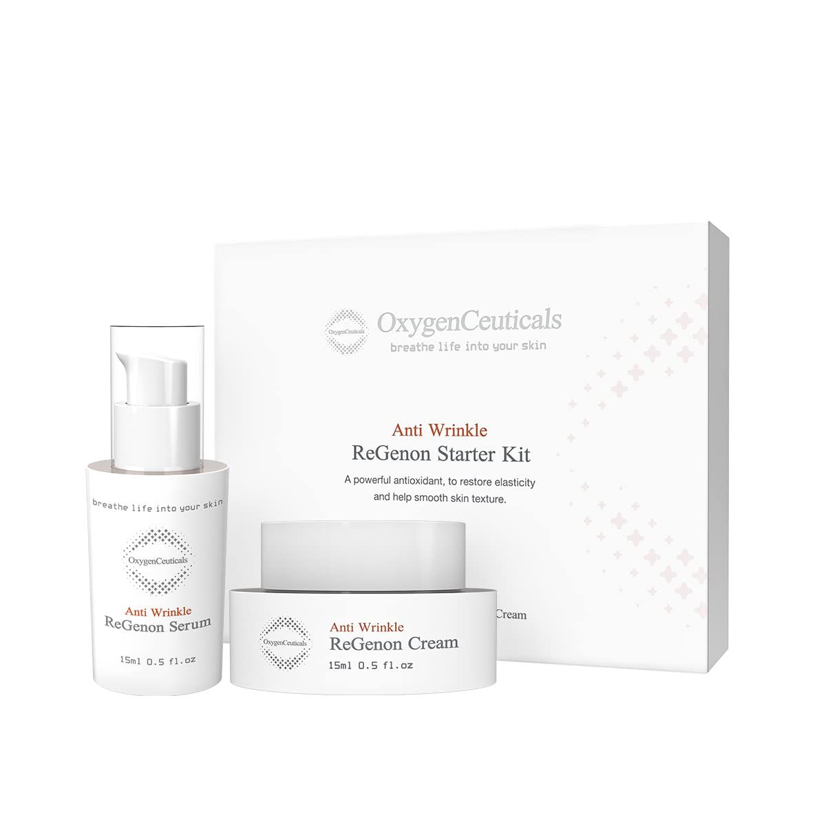 OxygenCeuticals ReGenon Starter Kit - 2-Step Anti-Aging System with Antioxidant Serum Cream, 20,000ppm of Idebenone