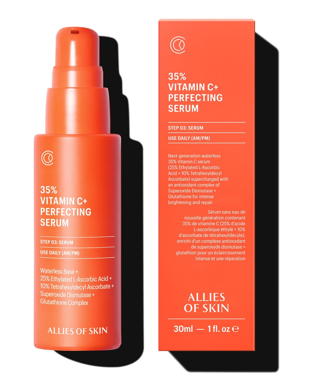 Allies of Skin 35 Vitamin C Extra Strength Serum Waterless Professional Grade Face Serum with Niacinamide Highly Concentrated Formula to Plump Firm Skin Hydrating Anti-Aging Skincare 1 oz