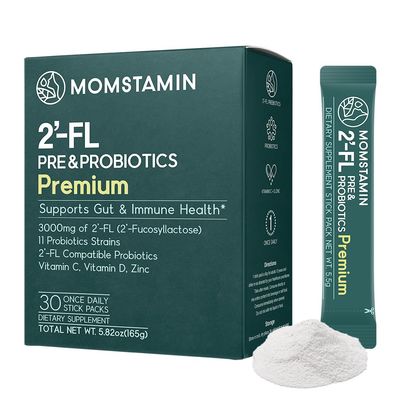 MOMSTAMIN Premium 3,000mg Human Milk Oligosaccharide (HMO 2&#39;-FL) Prebiotic Probiotic Powder Supplement for Immunity Digestion Metabolism Gut Health, Clinically Researched (30 Sticks, 1 Month)