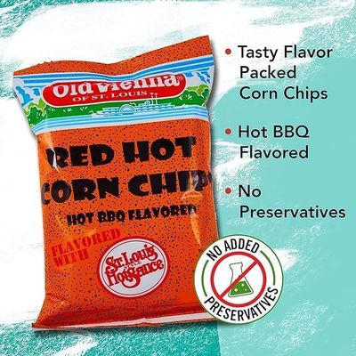 Old Vienna of St. Louis Red Hot Corn Chips 8oz Bags (4 Pack) Snack Box by TranadaCo