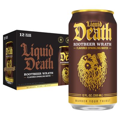 Liquid Death, Rootbeer Wrath, Root Beer-Flavored Sparkling Water, 12-Pack (12oz Cans), Low Calorie No Artificial Sweeteners
