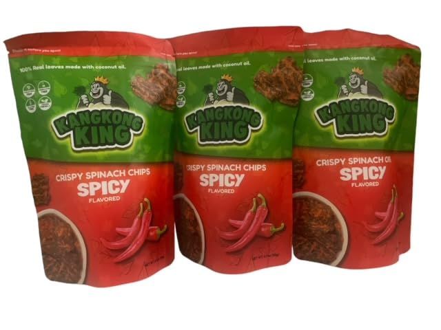 KANGKONG KING Crispy Spinach Chips, Spicy Flavored, 60g, Pack of 3
