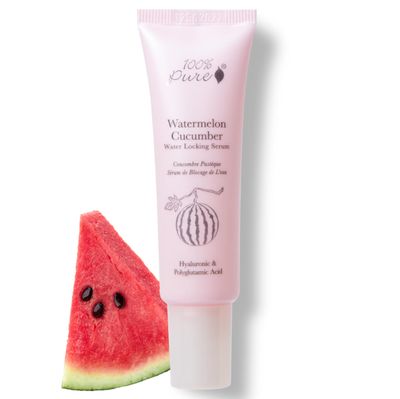 100 PURE Watermelon Cucumber Water Locking Serum for Face Moisturizing Glow Skin Care - Hyaluronic Acid Boost to Replenish Hydrate Plump Dry Thirsty Skin, Vegan - 1.7 fl oz