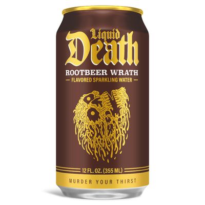 Liquid Death, Rootbeer Wrath, Root Beer-Flavored Sparkling Water, 12-Pack (12oz Cans), Low Calorie No Artificial Sweeteners
